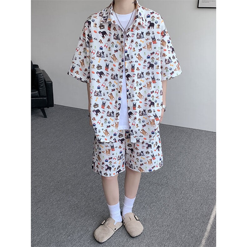 TZ1149-特48 控88 多色海滩冰丝凉感大码套装衬衫速干运动两件套图片
