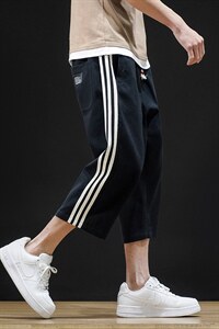 2021夏季新款日系大码男亚麻七分裤条纹运动棉麻休闲裤K2051-P30图片