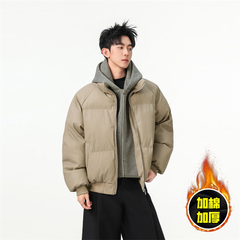 现货高品质重磅工艺美式高街假两件PU皮棉衣男女加厚棉服外套图片
