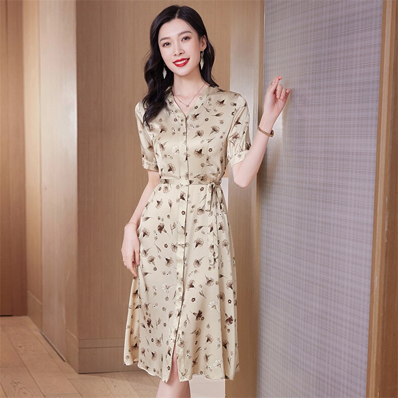 2026新款连衣裙真丝真丝正品短袖韩版中长裙女裙淑女风23010,女装连衣裙,阿舍尔精品