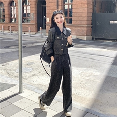 休闲撞色翻领短款毛呢长裙套装女春秋ootd穿搭两件套巨好看松弛感，女装套装/套裙，2B237