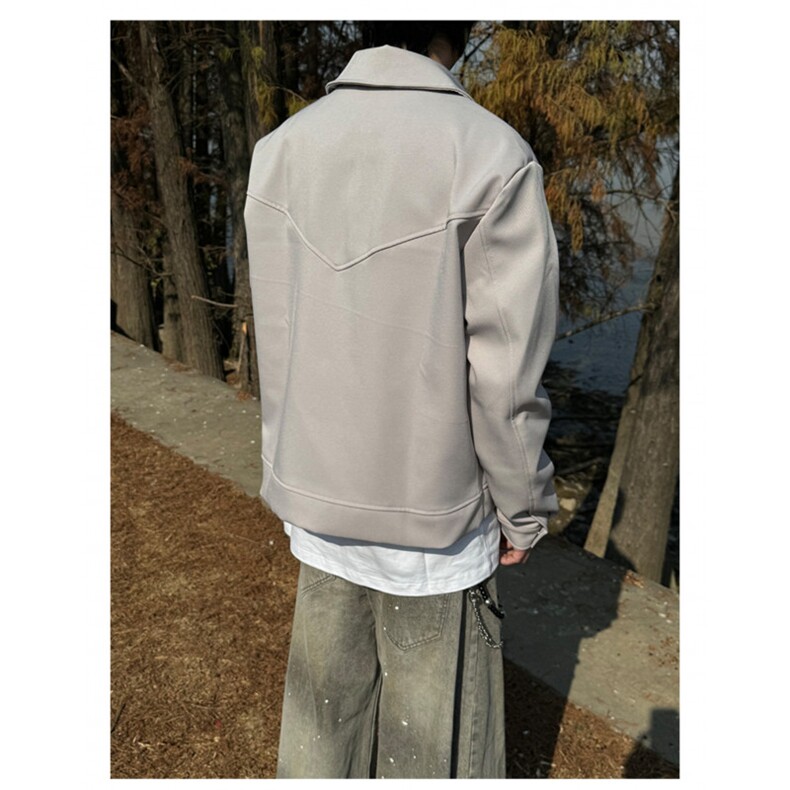 解构廓形翻领工装夹克男装休闲铆钉垫肩外套设计感潮JKH03,男装夹克,星座516A