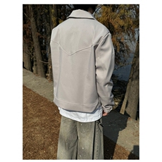 解构廓形翻领工装夹克男装休闲铆钉垫肩外套设计感潮JKH03，男装夹克，星座516A