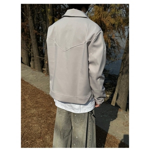 解构廓形翻领工装夹克男装休闲铆钉垫肩外套设计感潮JKH03图片