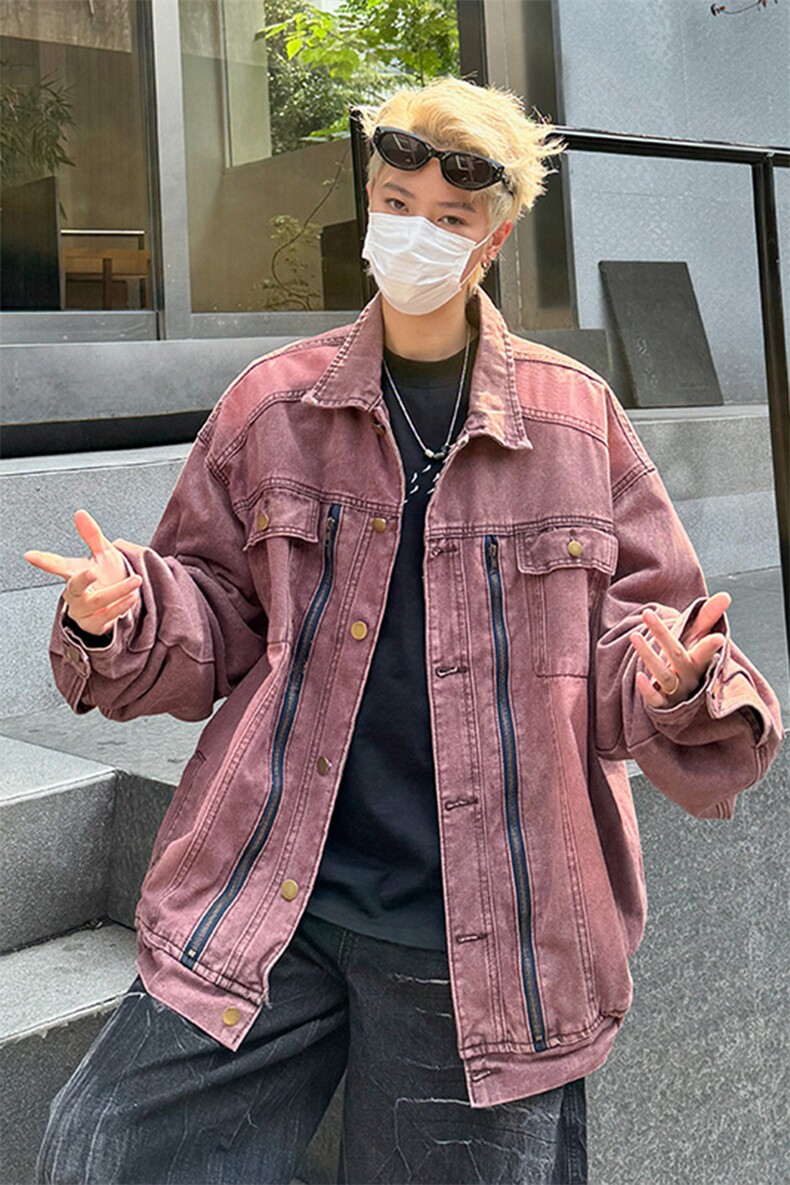 港风美式复古水洗做旧拉链设计感拼接翻领牛仔夹克男JK1398-P88,男装夹克,星座313A(原308A-2)