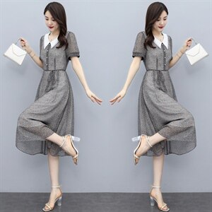 2021夏季新款时尚显瘦碎花连衣裙 优雅气质中长款女装裙子,女装连衣裙,笃写