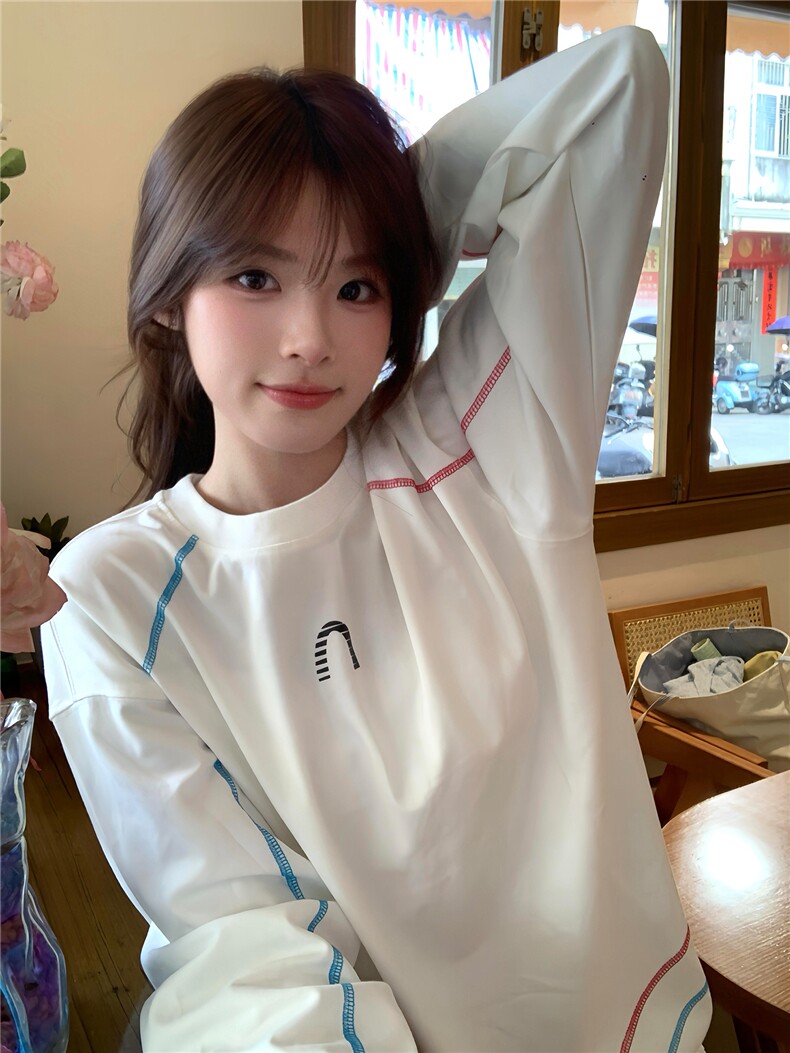 网图美式街头长袖t恤女早秋慵懒风薄款打底衫宽松休闲上衣特P33,男装T恤,电商C306-1