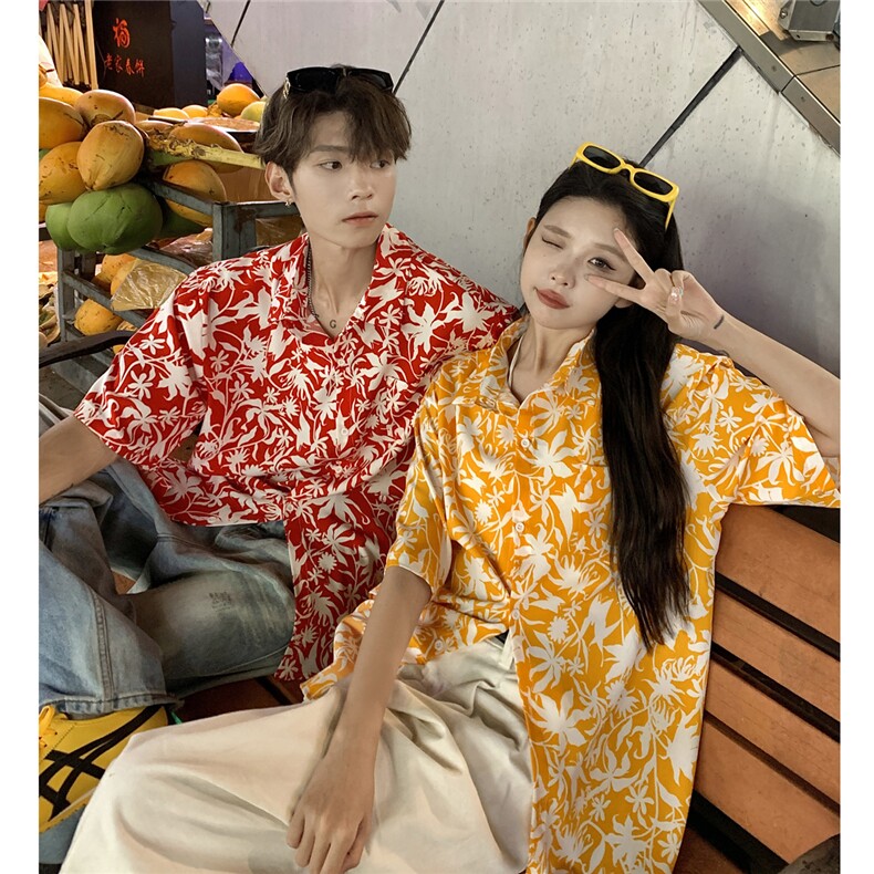 EQ401 夏威夷风冰丝衬衫情侣装夏季短袖沙滩旅游度假衬衣男女ins图片