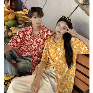 EQ401 夏威夷风冰丝衬衫情侣装夏季短袖沙滩旅游度假衬衣男女ins图片