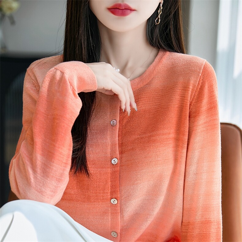 时髦渐变条纹针织开衫女微透外穿薄防晒衣小个子短外套上衣2025新,女装蕾丝衫/雪纺衫,暖烁特种纱工厂店