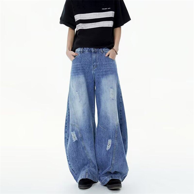 美式2025春秋新款弯刀型阔腿裤男生直筒宽松水洗牛仔裤NL9007，男装牛仔裤，星座1116A-1（原606A）