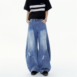 美式2025春秋新款弯刀型阔腿裤男生直筒宽松水洗牛仔裤 NL9007，男装牛仔裤，星座1116A-1（原606A）