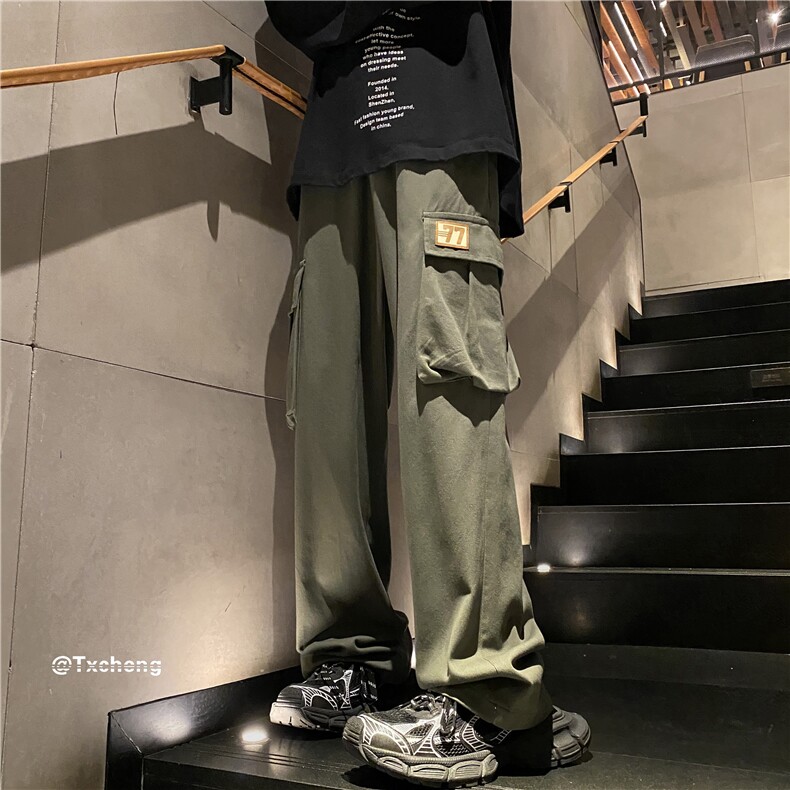 港风秋季新款大口袋工装裤INS宽松直筒休闲裤B315-K23396-p55控68,男装工装外套,电商B315
