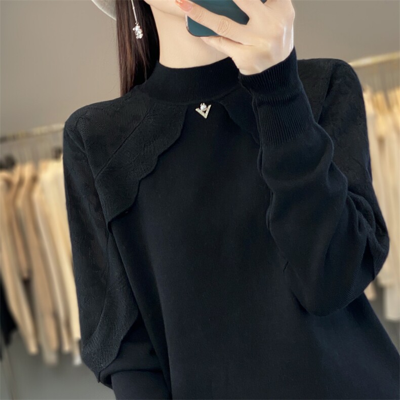 时尚百搭女士羊毛衫简约优雅修身显瘦长袖针织衫，女装羊毛衫，宛庄羊绒