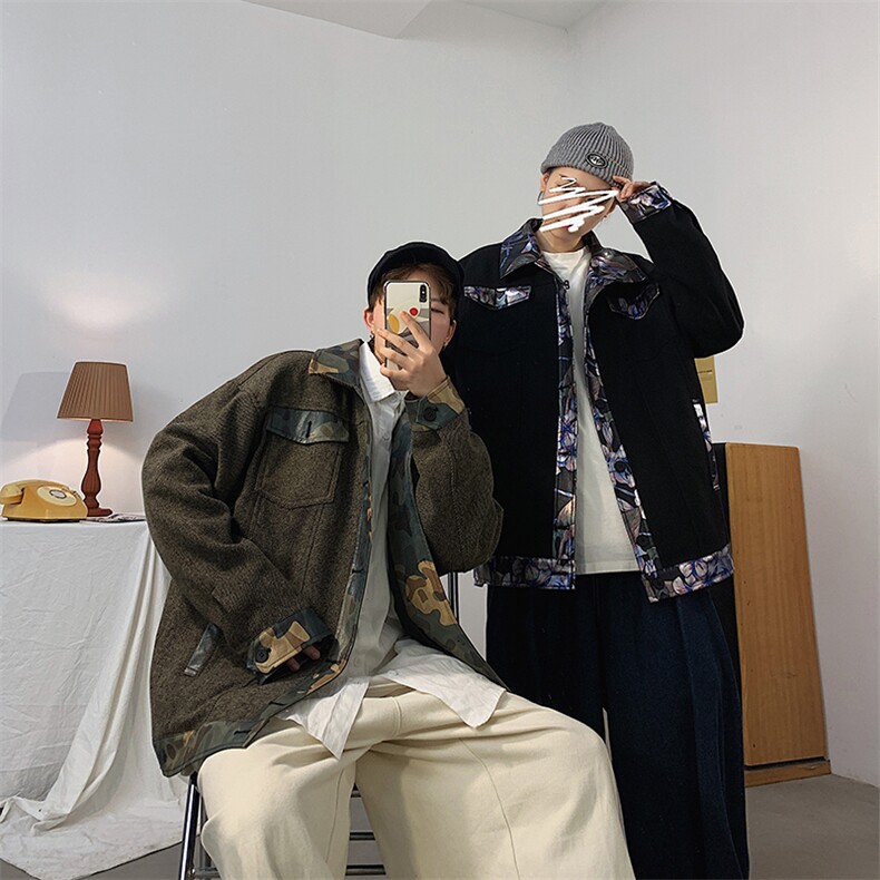 2021秋冬装ins港风男夹克衫翻领拼花呢外套JK60/P115限价138元,男装夹克,电商A089-1