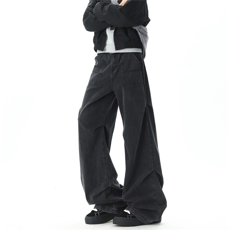 【现货】XZ612-N1607-特P50春款美式宽松褶皱牛仔裤水洗工装裤，男装牛仔裤，星座612