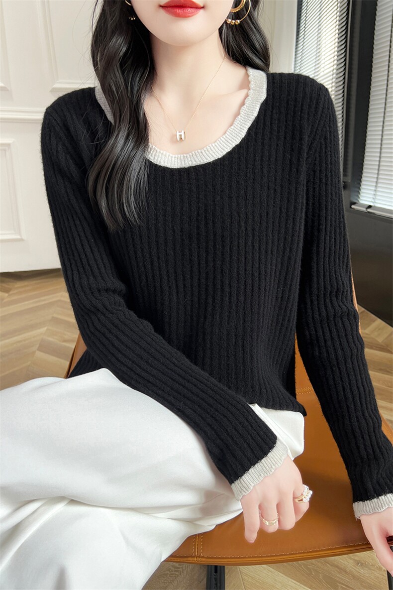 短款修身内搭打底衫2024秋新款休闲百搭,女装羊毛衫,蒙特羊绒