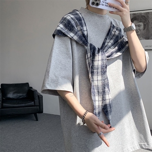 T10128-特批32 控58 曼巴棉大码撞色拼接个性小众T恤短袖潮图片