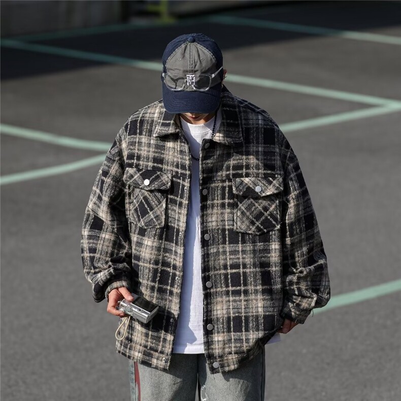 男简约标准青春流行格子百搭潮毛呢格子布W9231P65图片