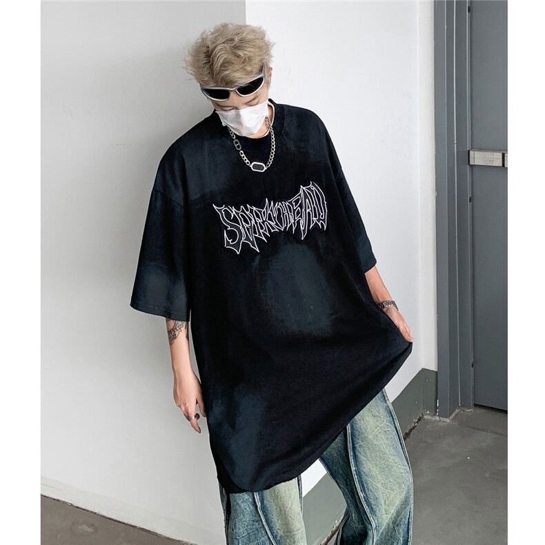 做旧脏色短袖T恤美式复古夏季潮流情侣上衣,男装T恤,星座514-2(原B239)