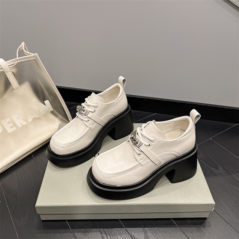 复古英伦风系带小皮鞋2023新款潮流百搭真皮厚底乐福鞋女，女鞋小皮鞋，电商A223