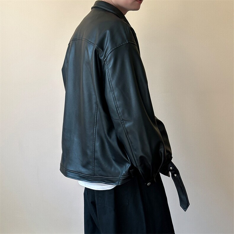 现货-潮牌工装皮夹克男时尚宽松皮衣帅气潮流机车服-AP23092-P110,男装夹克,电商A351