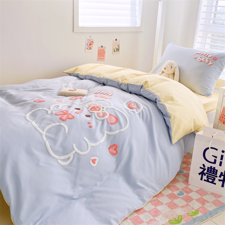 新款亲肤面料毛巾绣四件套-线条系列（学生床），床品套件，一起卖家纺