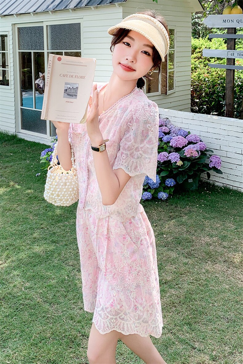 新中式风时尚盘扣阔腿裤套装两件套P145-K195,女装套装/套裙,红龙果