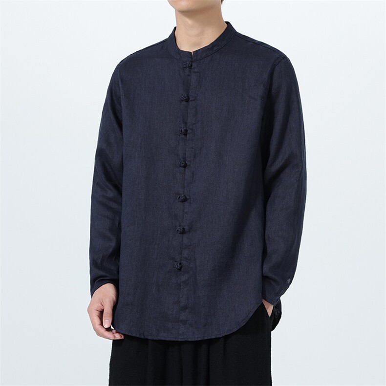 风高品质100% 纯亚麻手工盘扣长袖衬衫 xz815-8619p110图片