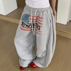 美式运动卫裤弯刀灰色hiphop阔腿长裤女嘻哈街舞宽松休闲跳舞裤子，男装休闲裤，星座1210-1