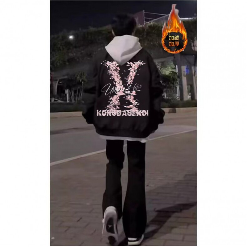 网络图现货 美式潮牌创意印花加绒加厚男女拉链外套JRK236-P42图片