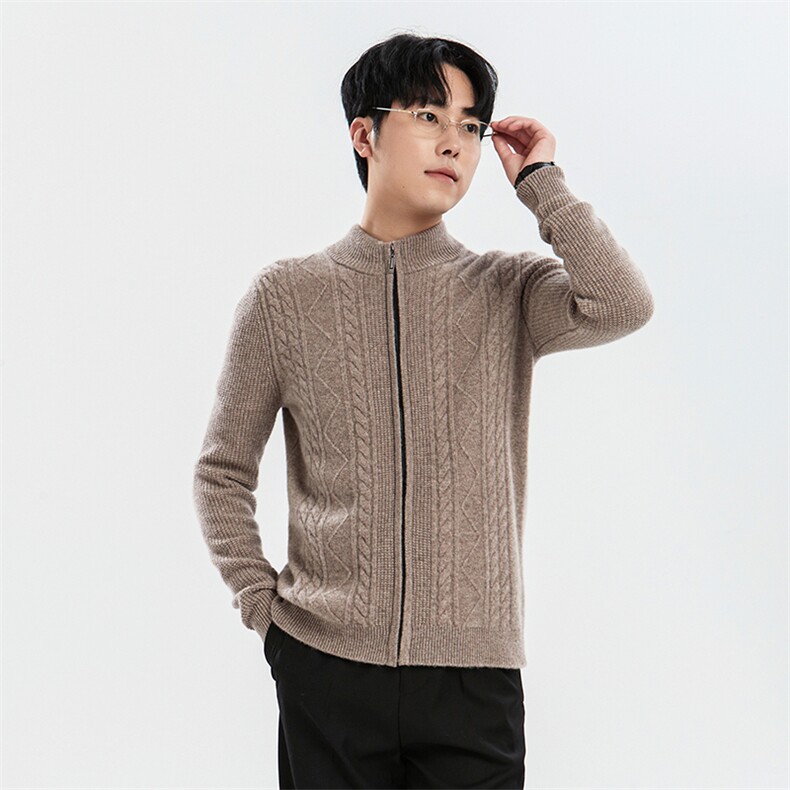 时尚男士纯色羊毛开衫羊毛长袖圆领简约百搭舒适保暖男装，男装羊毛衫，牧绒家园