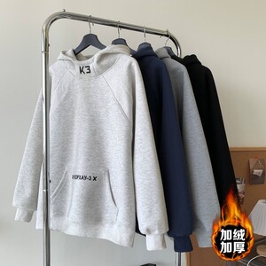 加绒加厚冬款男女连帽卫衣字母刺绣保暖休闲外套WY096 P50图片