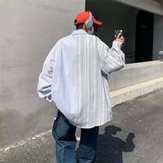 设计感小众条纹拼接长袖衬衫男潮牌学院风情侣上衣外套S36/P40，男装衬衫，星座506