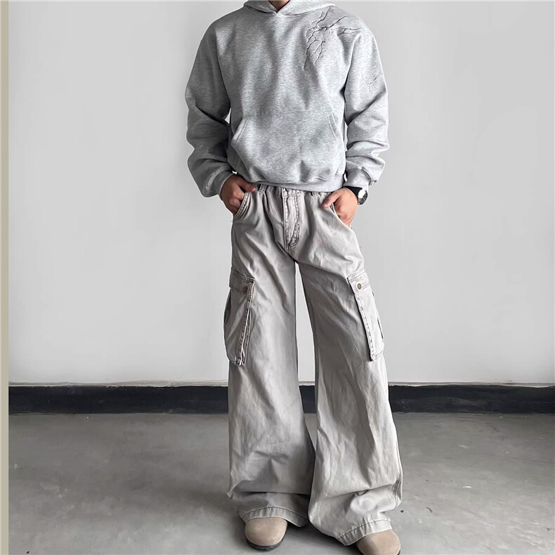 WY816-M-3XL-P39-现货！美式复古闪电刺绣连帽卫衣宽松套头上衣,男装卫衣,星座1811B