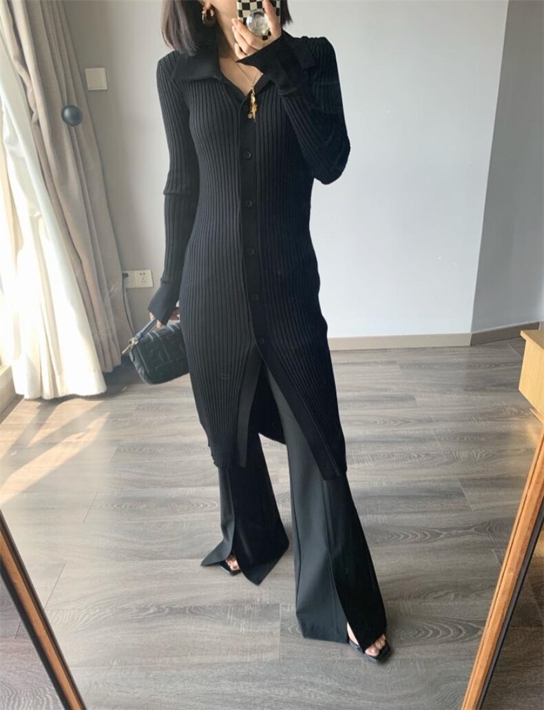 针织长款开衫，其它，CHOCOLATE