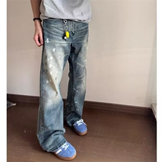 美式泼墨高街牛仔裤男复古水洗做旧休闲裤宽松长裤子L91511-P49，男装牛仔裤，星座1008