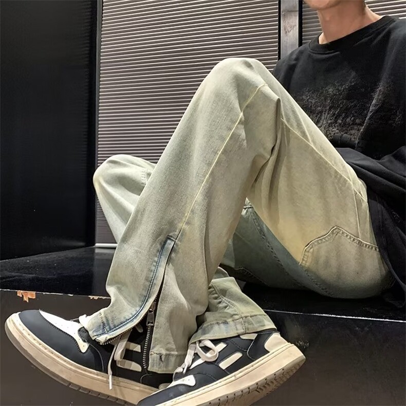 水洗黄泥染牛仔裤男款春秋美式复古vibe高街裤子G8826P45,男装牛仔裤,星座1116-2