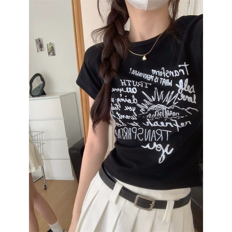 T00787-P35手绘涂鸦印花纯棉T修身短款美式复古正肩性感短袖,男装T恤,星座617A-2