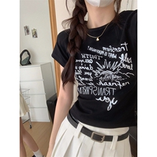 T00787-P35手绘涂鸦印花纯棉T修身短款美式复古正肩性感短袖，男装T恤，星座617A-2