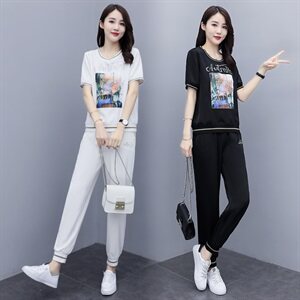 运动套装女夏2024新款潮牌时尚女款醋酸哈伦裤休闲两件套洋气时髦图片