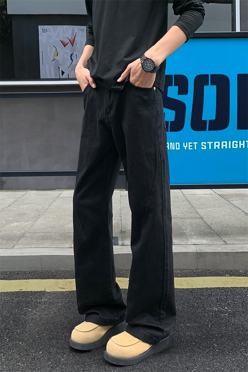 美式复古水洗微喇牛仔裤男秋季潮牌窄版修身显瘦vibe阔腿休闲裤子,男装牛仔裤,电商A022