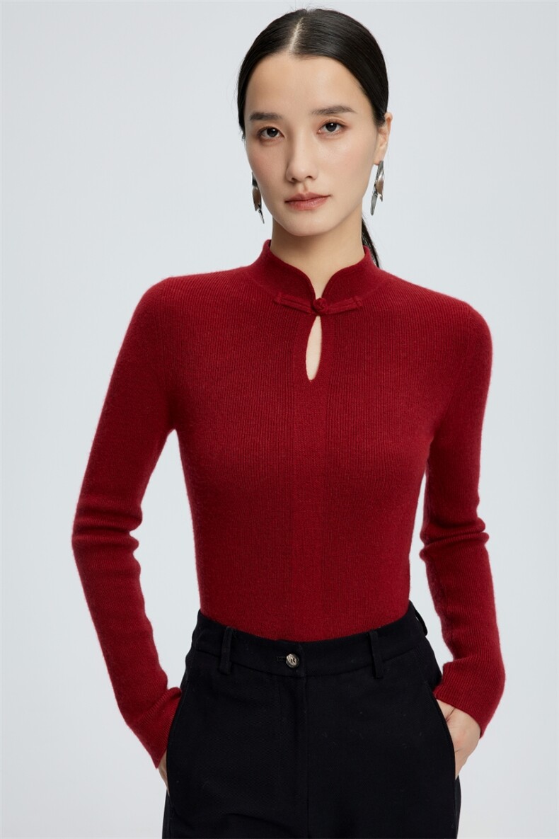 新中式衫水滴领针织衫女秋冬新款半高领修身内搭上衣服,针织衫/毛衣,玛卡隆羊绒