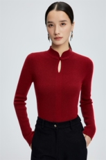 新中式衫水滴领针织衫女秋冬新款半高领修身内搭上衣服，女装针织衫/毛衣，玛卡隆羊绒