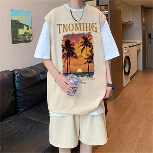 直播品质 美式宽松纯棉背心无袖t恤短裤大码两件套套装 TZ56-P58图片