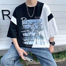 数据！设计感拼接撞色短T恤夏季宽松休闲男上衣XT228-P45控68，男装T恤，电商B370