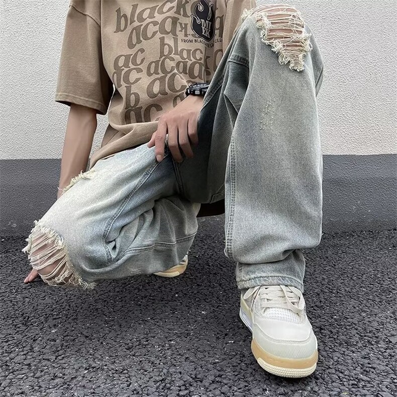 高街破洞牛仔裤男韩版潮流做旧个性2023夏季新款ins长裤RK663-P47,男装牛仔裤,星座412-3