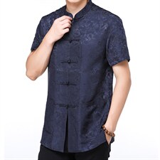 夏季新款中年香云纱男式短袖衬衫唐装上衣中式休闲衬衣，男装民族服装，电商B212（原钱塘6029）