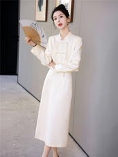 现货春装新款简约时尚休闲减龄通列新中式两件套套裙，女装套装/套裙，韩美纤衣