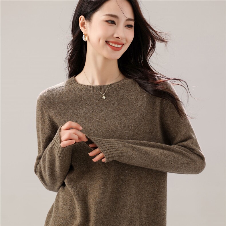 2025年秋季彩点加厚圆领时尚百搭通勤，女装羊毛衫，万禾羊绒